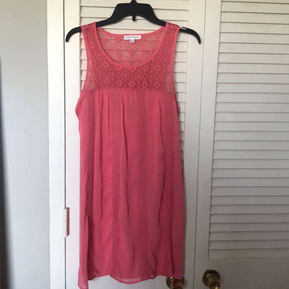 Shift pink dress with crochet detail